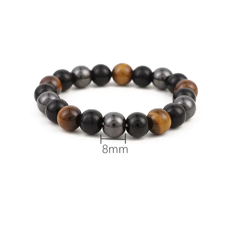 Tiger Eye Stone Bracelet 8Mm Natural Black Obsidian Hematite for Men Women Good Luck Beads Triple Protection Braided Jewelry