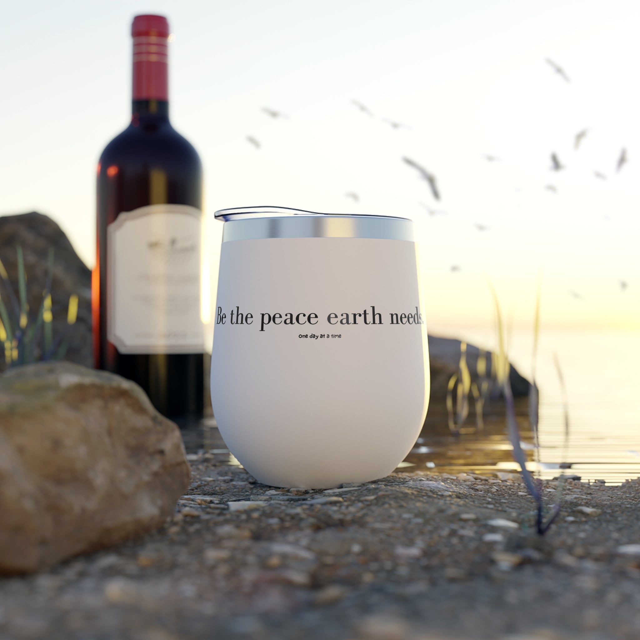 Copper Vacuum Insulated Cup, 12oz- White &quot; Be the Peace&quot;