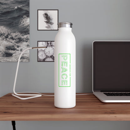 Slim Water Bottle, &quot;Advocate for Peace&quot; White