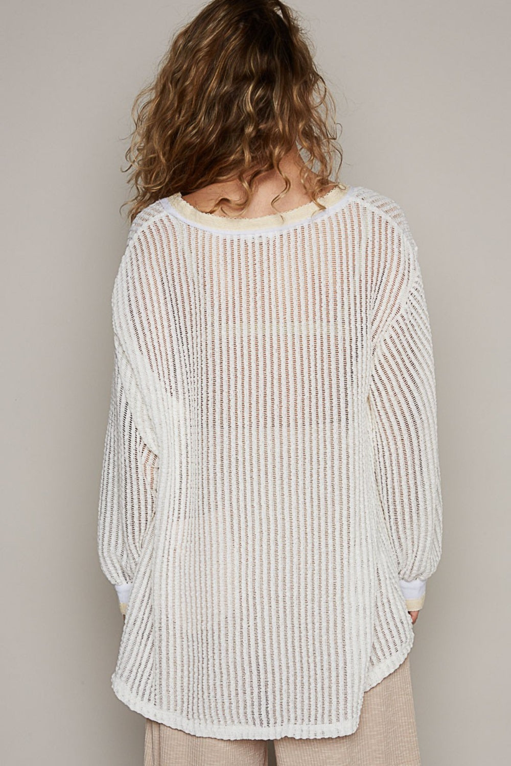 POL V-Neck Long Sleeve Crochet Top