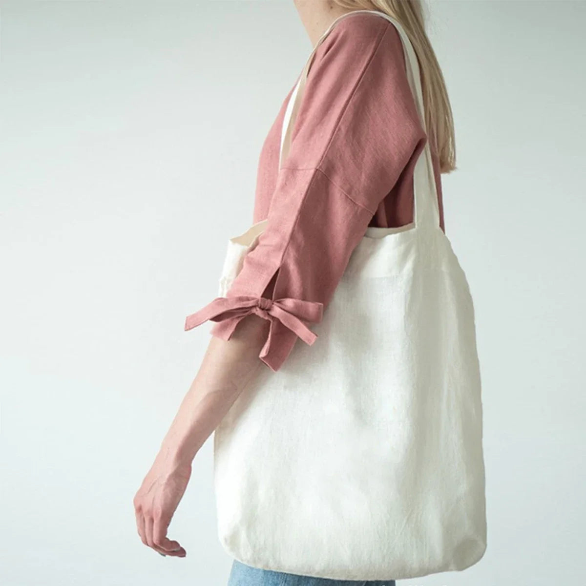 French Dew Retting Linen 100% Pure Hemp Supermarket Environmental Cloth Bag Carrier Foldable Portable Shopping Bag Women