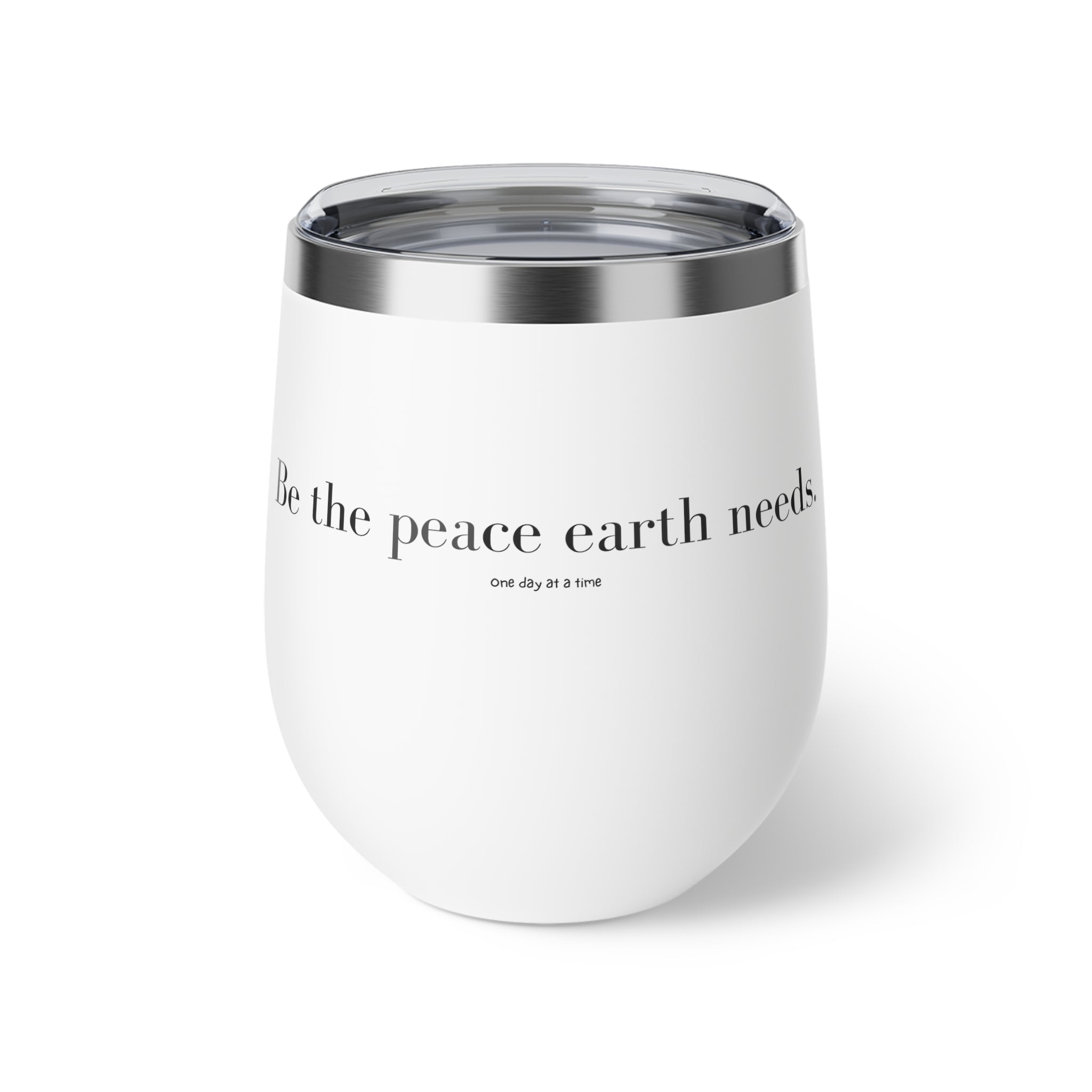 Copper Vacuum Insulated Cup, 12oz- White &quot; Be the Peace&quot;