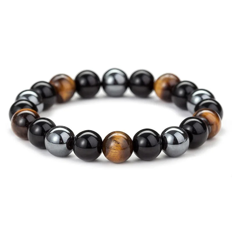 Tiger Eye Stone Bracelet 8Mm Natural Black Obsidian Hematite for Men Women Good Luck Beads Triple Protection Braided Jewelry