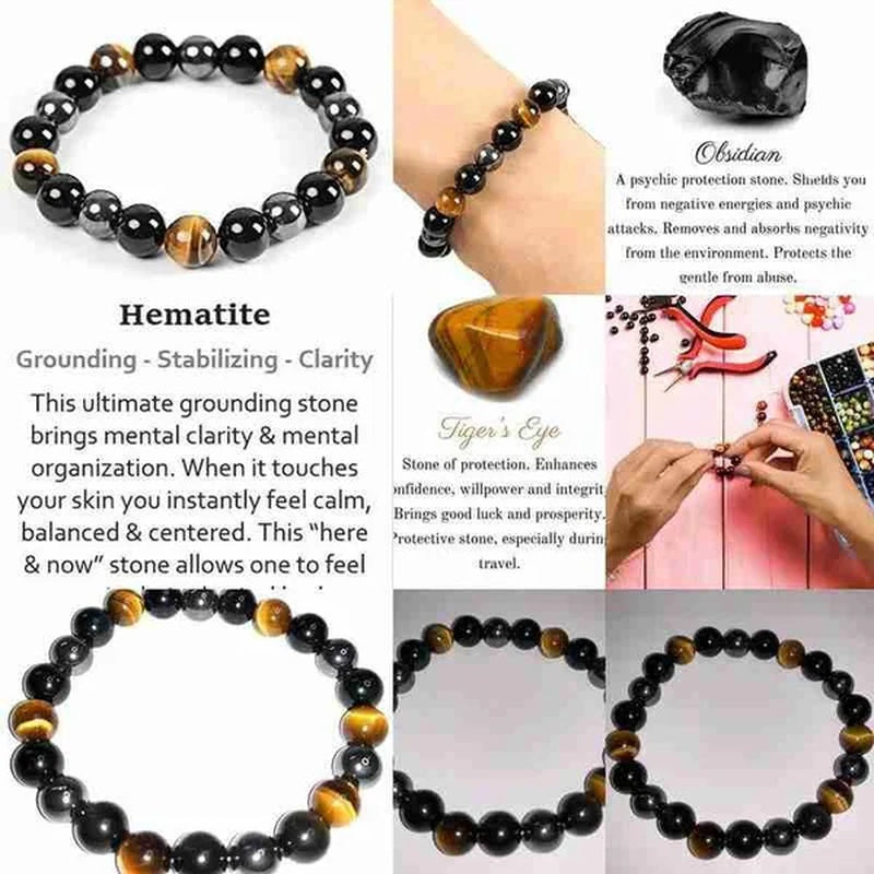 Magnetic Hematite Tiger Eye Obisidian Bracelet Men Triple Protection Health Care Stainless Steel Bracelet Women Weight Loss Gift