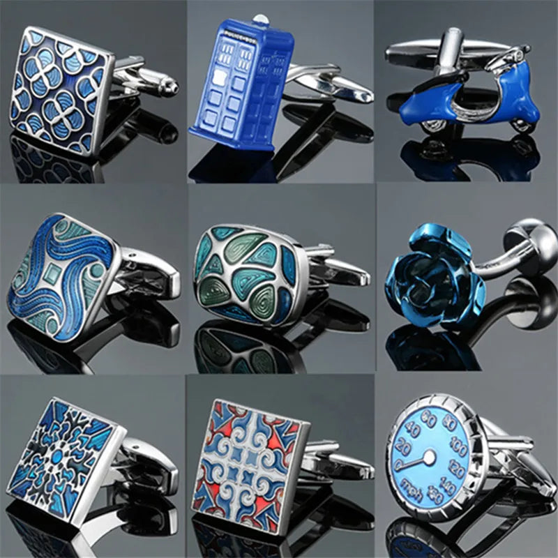 Luxury Green Cufflinks for Mens Blue Crystal Paisley Men&