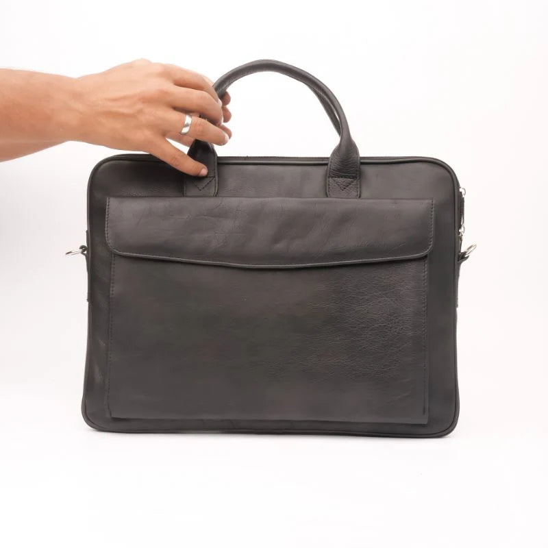 Parker Slim Leather Laptop Bag-Black