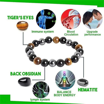 Magnetic Hematite Tiger Eye Obisidian Bracelet Men Triple Protection Health Care Stainless Steel Bracelet Women Weight Loss Gift