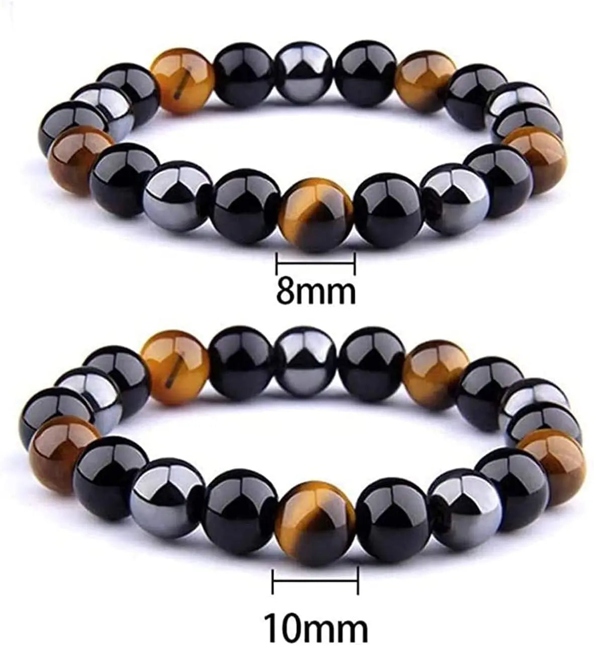 Tiger Eye Stone Bracelet 8Mm Natural Black Obsidian Hematite for Men Women Good Luck Beads Triple Protection Braided Jewelry