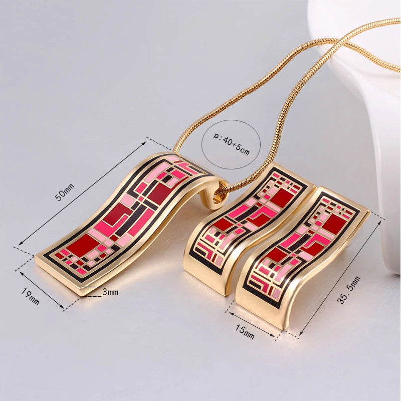 Elegant Enamel Jewelry Set,  Red