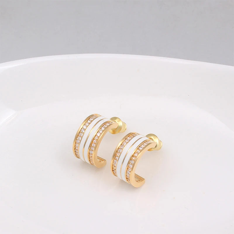 Geometric Gold-plated Pendant/Earrings, White