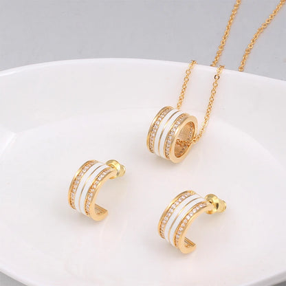 Geometric Gold-plated Pendant/Earrings, White