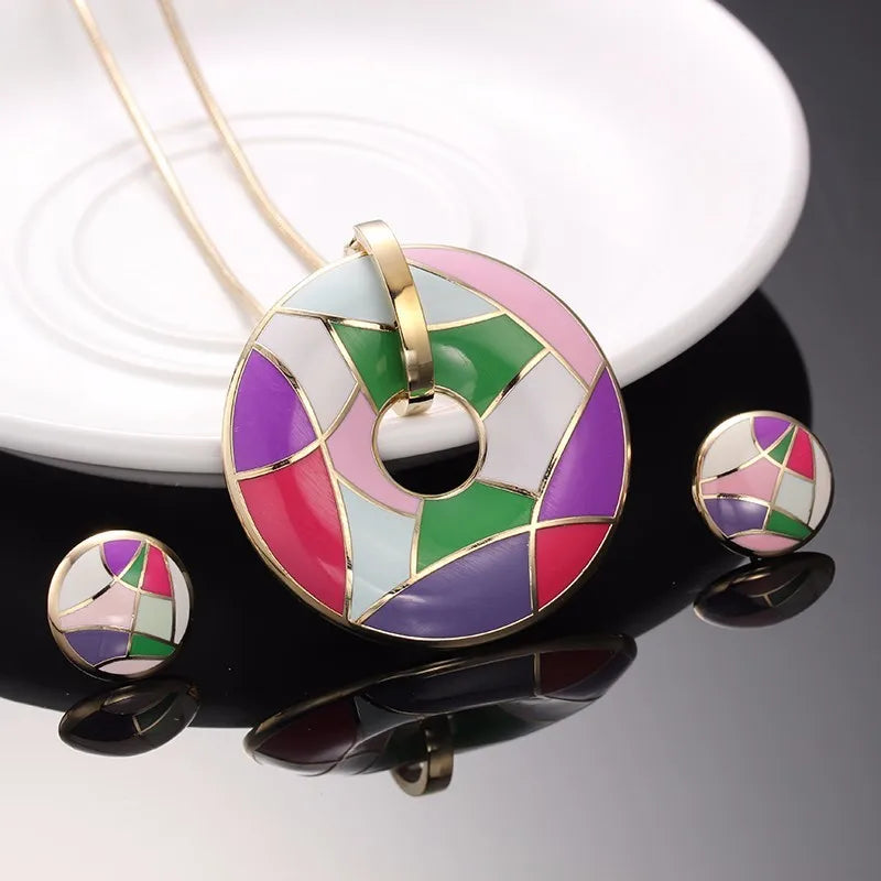 Stainless Steel Enamel Jewelry Necklace Set Gift