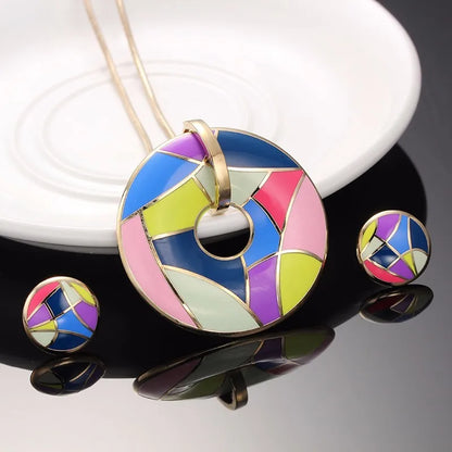 Stainless Steel Enamel Jewelry Necklace Set Gift