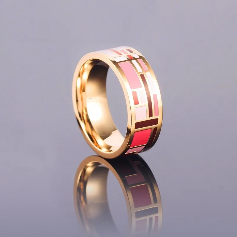 Gold plated ceramic ring, Pink, 8mm