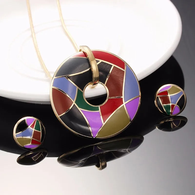 Stainless Steel Enamel Jewelry Necklace Set Gift