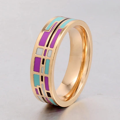 Gold-plated Enamel Ring, Red / Pink 6mm