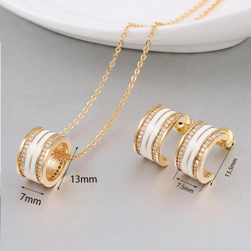 Geometric Gold-plated Pendant/Earrings, White