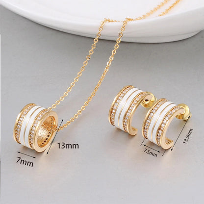 Geometric Gold-plated Pendant/Earrings, White