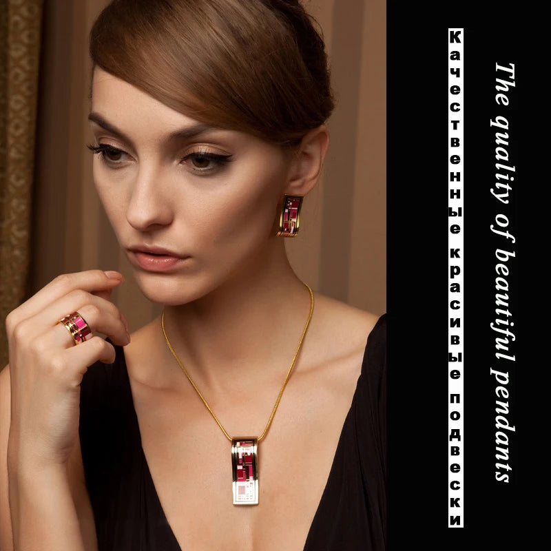 Gold-plated Jewelry Set, rectangular geometric