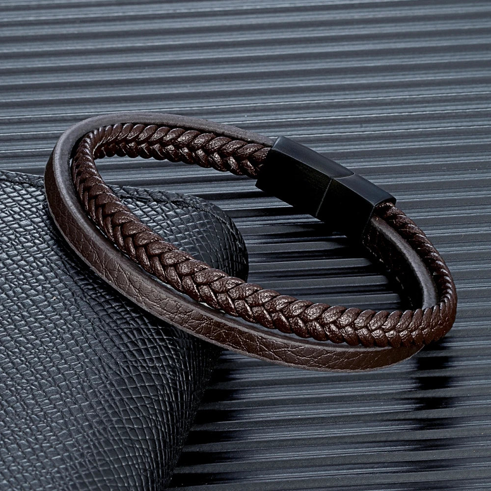 Minimalist Double Strand Woven Leather Bracelet