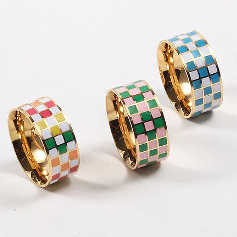 Check-Mate Enamel Ring, 4 available colors.