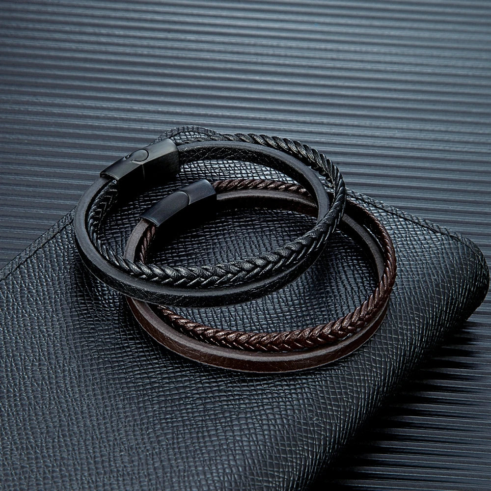 Minimalist Double Strand Woven Leather Bracelet