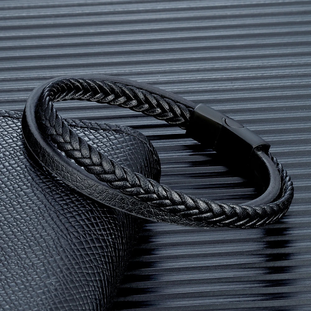 Minimalist Double Strand Woven Leather Bracelet