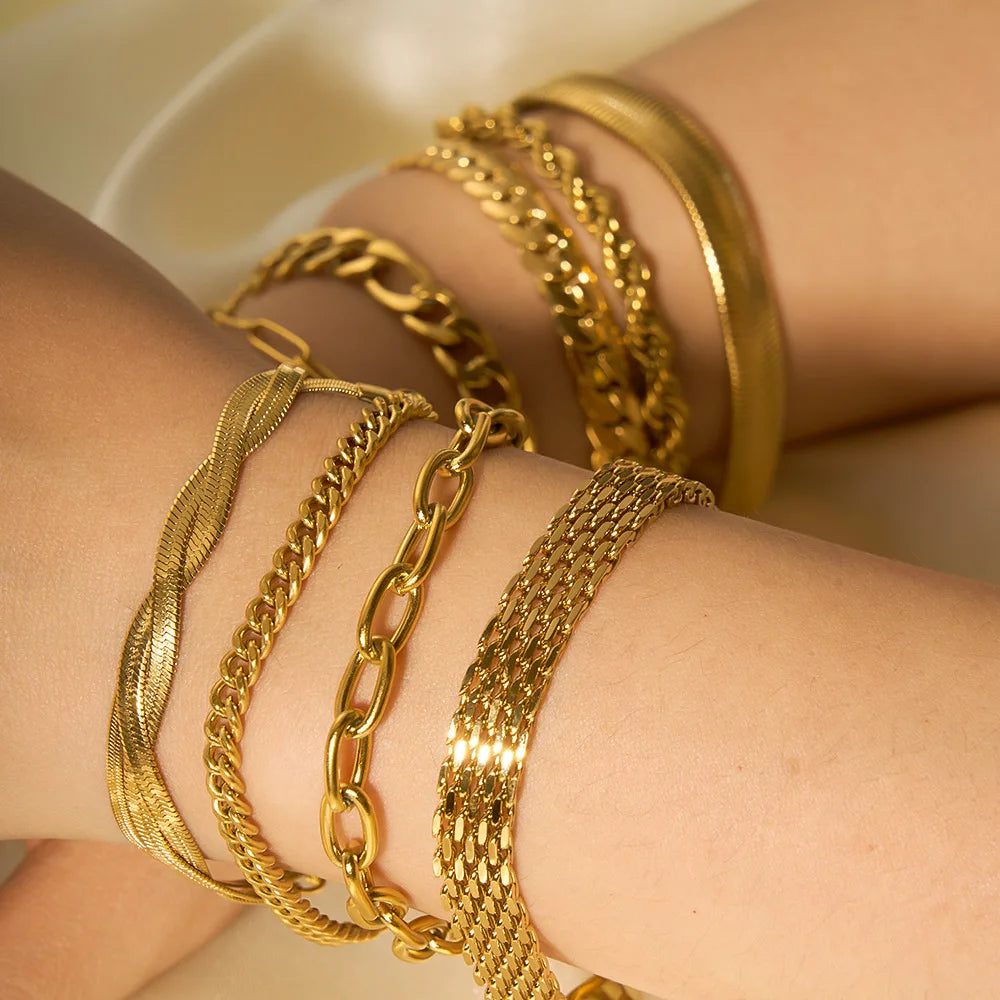 Waterproof 18K Gold Plated Stainless Steel Cuban Chain Bracelets