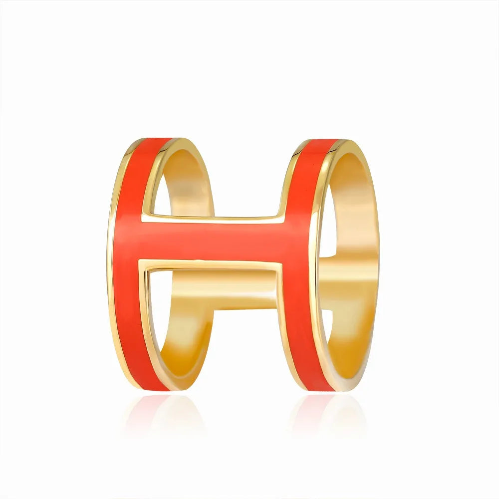 Dual Ring Gold Plated Scarf Buckle, Orange