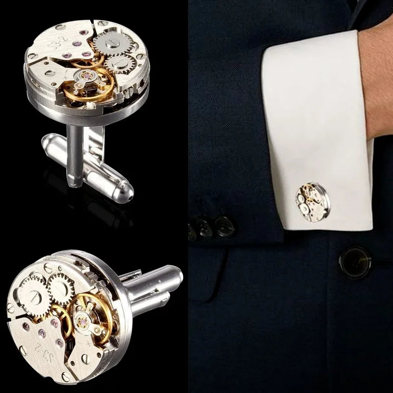 Cufflinks Deluxe Steampunk Men Cufflinks Vintage Watch Movement Shape Cufflinks Gift for Men/Father&