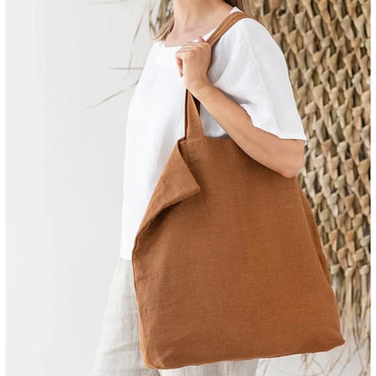 French Dew Retting Linen 100% Pure Hemp Supermarket Environmental Cloth Bag Carrier Foldable Portable Shopping Bag Women