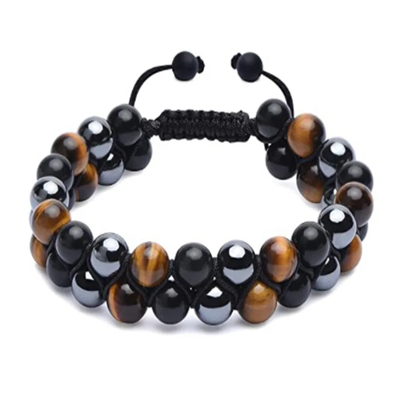 Tiger Eye Stone Bracelet 8Mm Natural Black Obsidian Hematite for Men Women Good Luck Beads Triple Protection Braided Jewelry