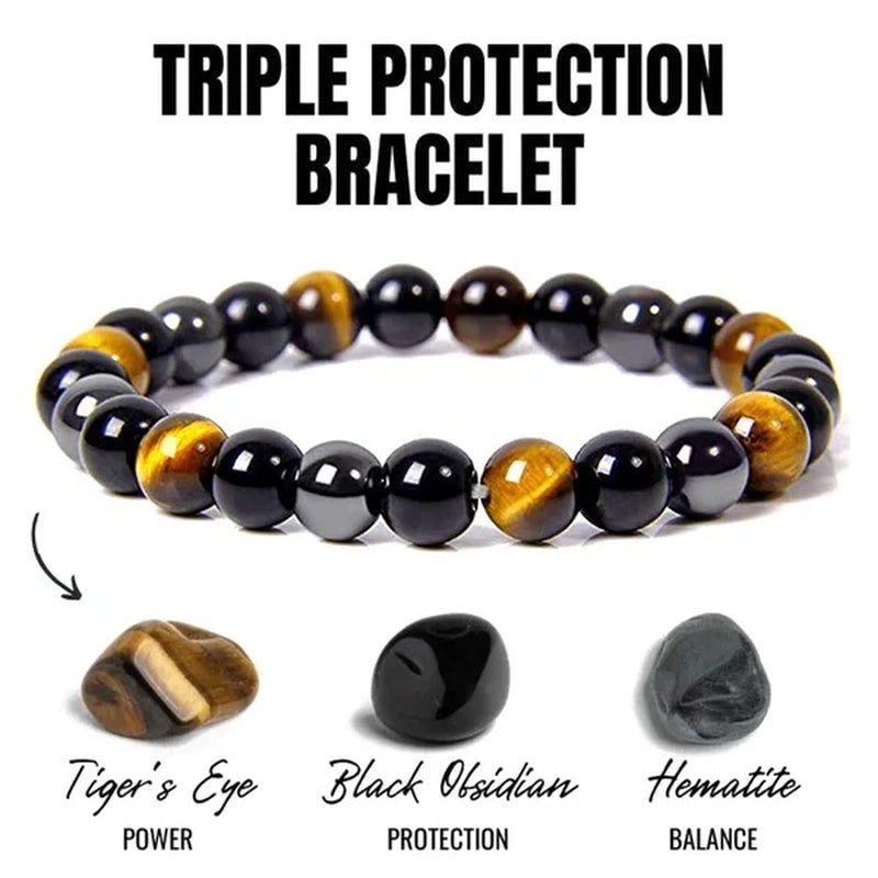 Magnetic Hematite Tiger Eye Obisidian Bracelet Men Triple Protection Health Care Stainless Steel Bracelet Women Weight Loss Gift