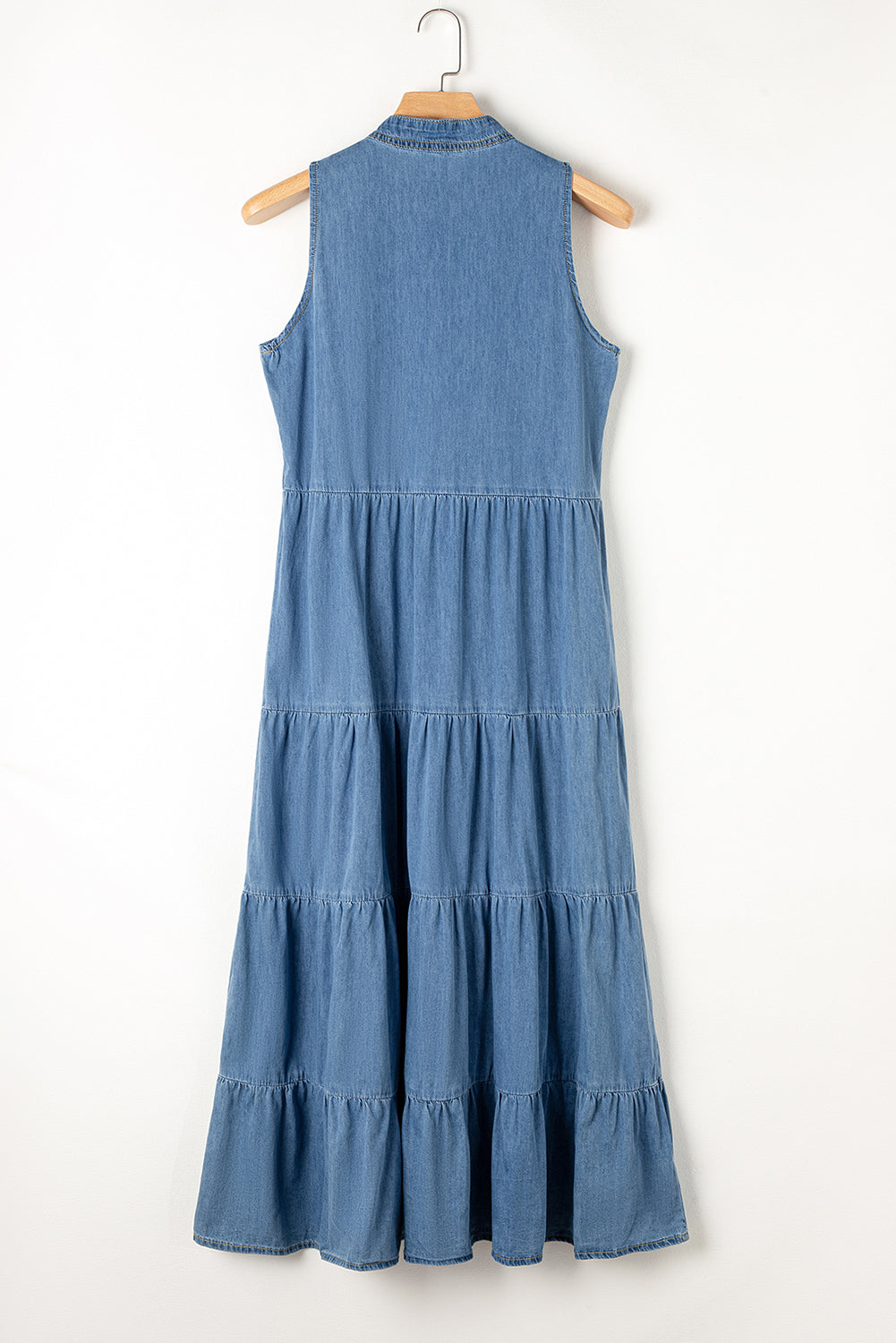 Tie Neck Sleeveless Denim Dress