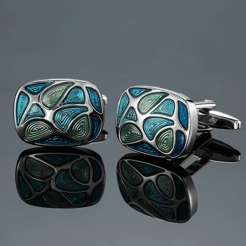 Luxury Green Cufflinks for Mens Blue Crystal Paisley Men&