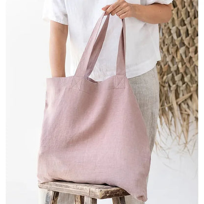 French Dew Retting Linen 100% Pure Hemp Supermarket Environmental Cloth Bag Carrier Foldable Portable Shopping Bag Women