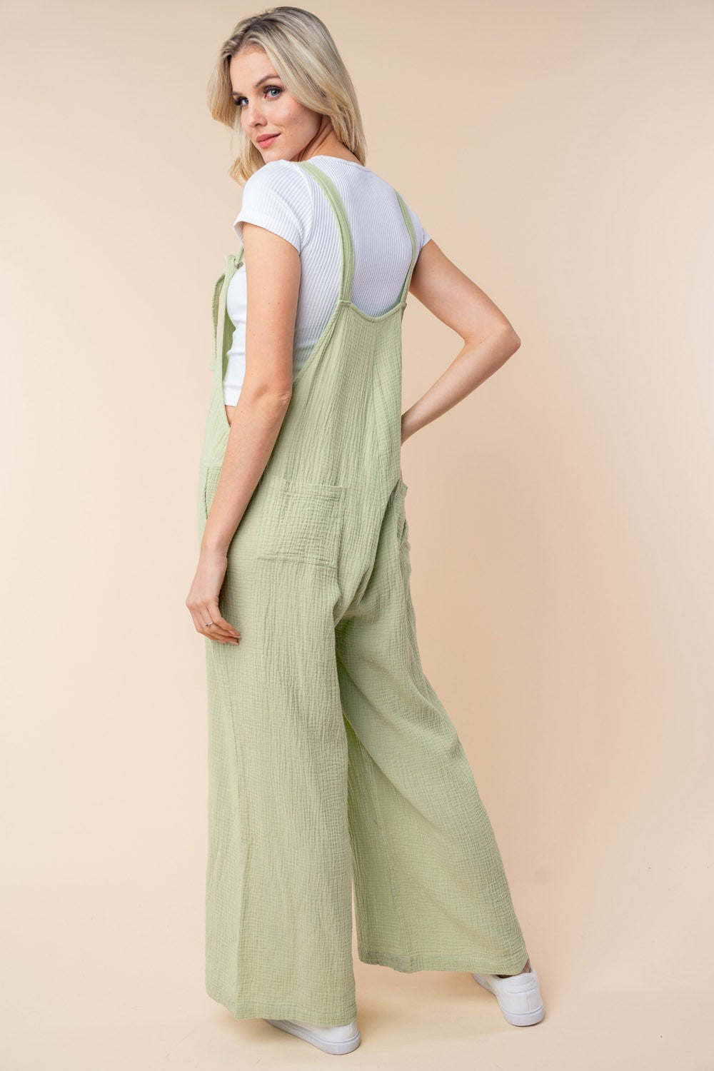 White Birch Texture Sleeveless Wide Leg Jumpsuit